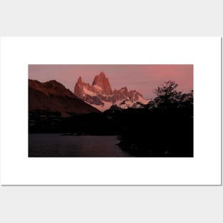 Alpenglow on Mount Fitz Roy at sunrise Posters and Art